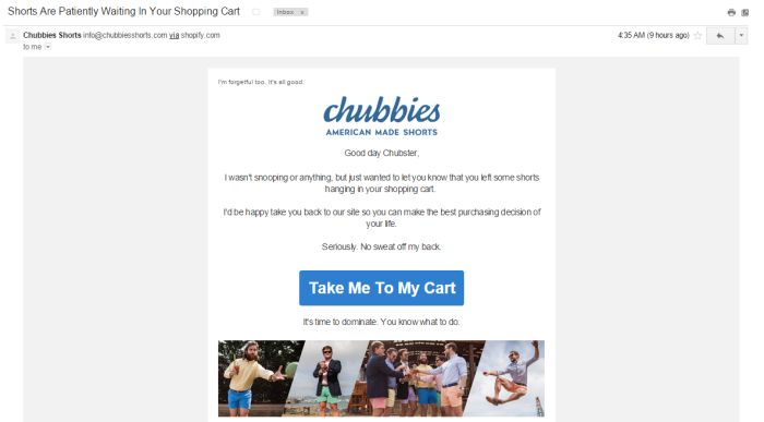 Chubbies shorts abandonment email
