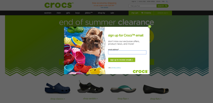 Crocs email signup