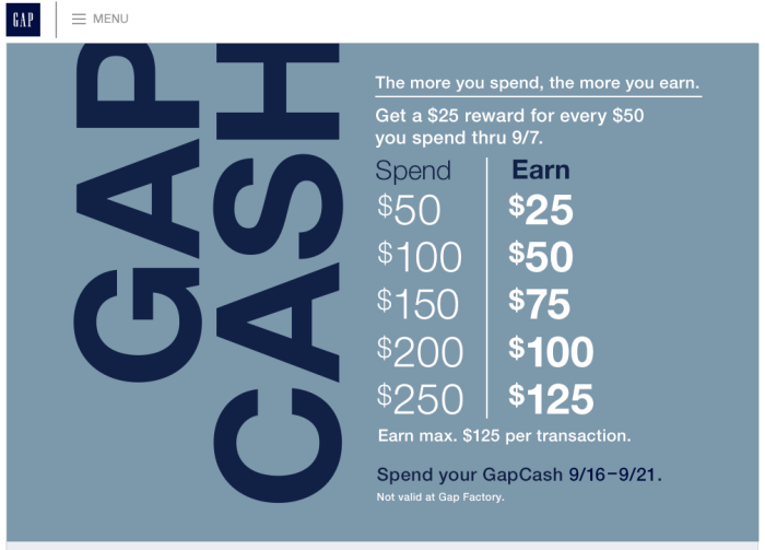 Gap Cash screenshot: "The more you spend, the more you earn."