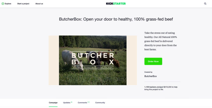 Butcherbox used Kickstarter to launch and market their service