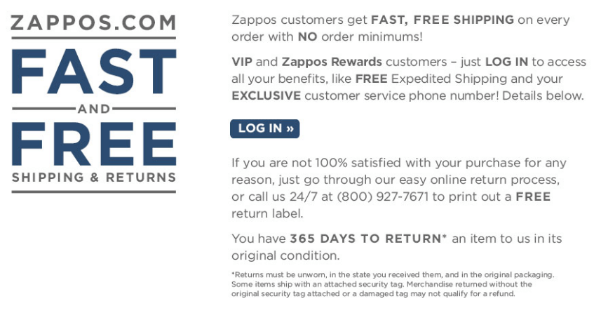 Zappos.com fast & free shipping & returns details