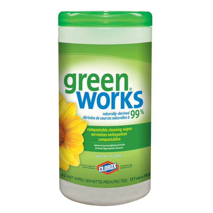 Image of green works branded wipes