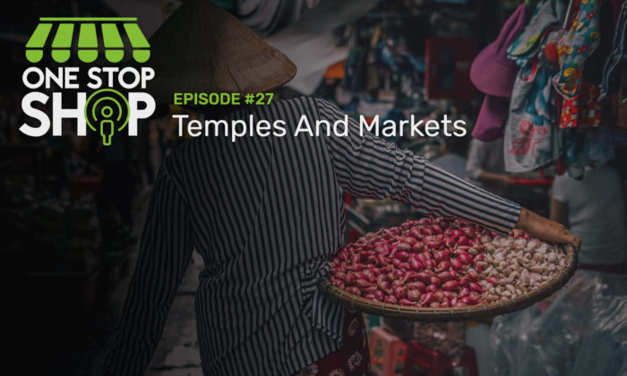 Episode #27 with Temples And Marakets. Person holding a large basket filled with peppers and colorful food