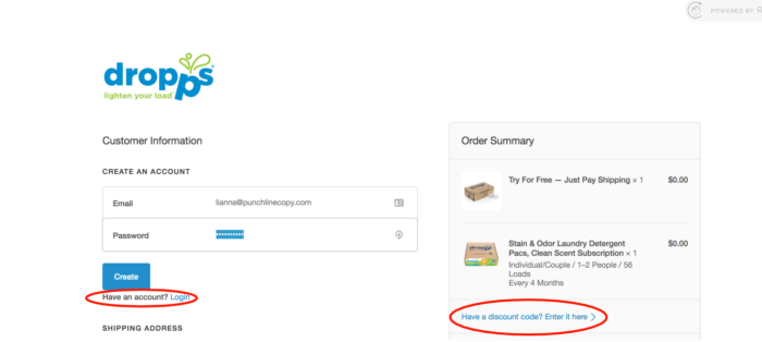 dropps microcopy in the cart