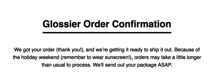 glossier order confirmation