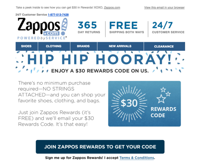 zappos reward code announcement
