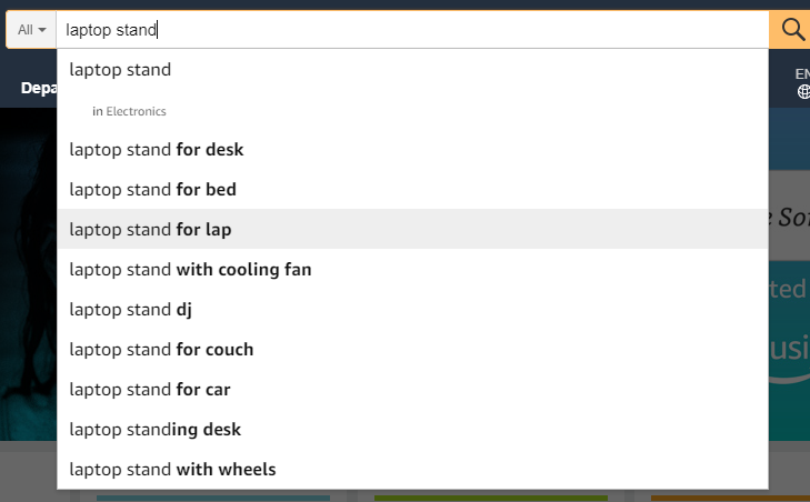 Screenshot Amazon laptop stand search