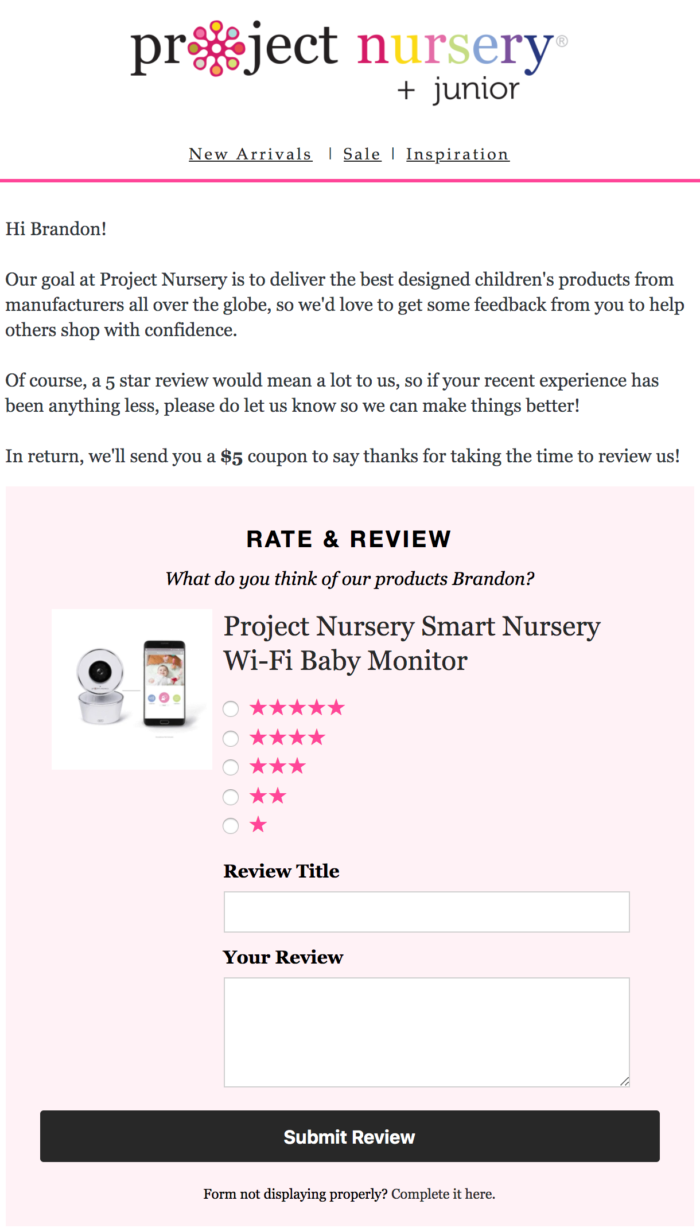 Earn ecommerce product reviews by keeping the process short