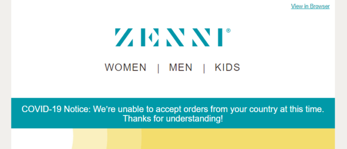 Emails to send after business reopen: Zenni