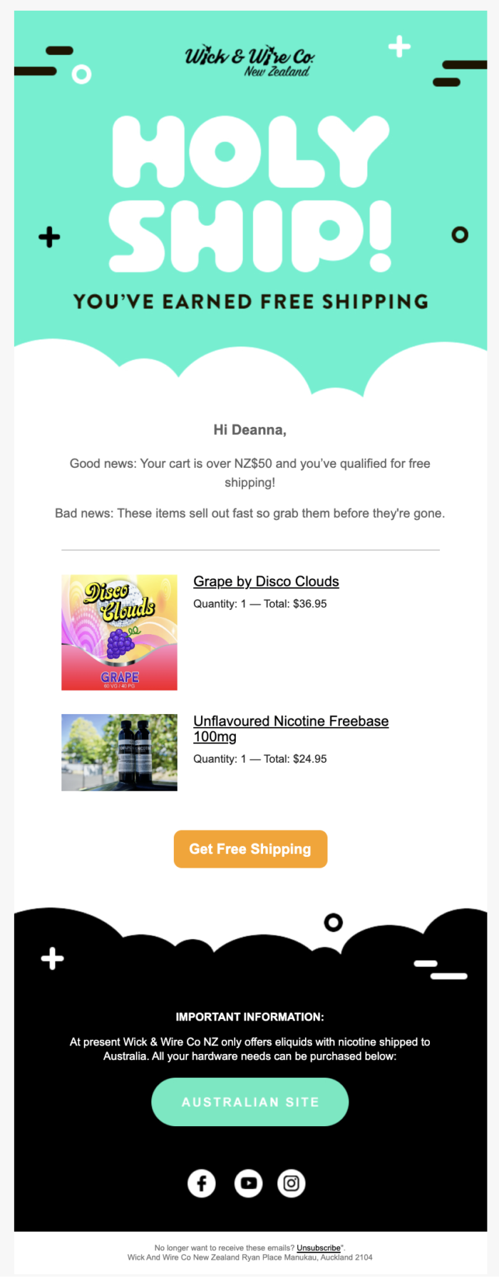Provide an incentive in your abandoned cart email subject lines