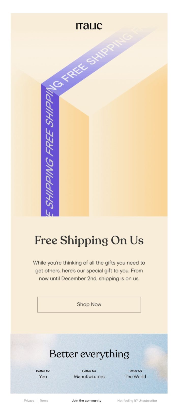 Holiday mobile marketing with free shipping.